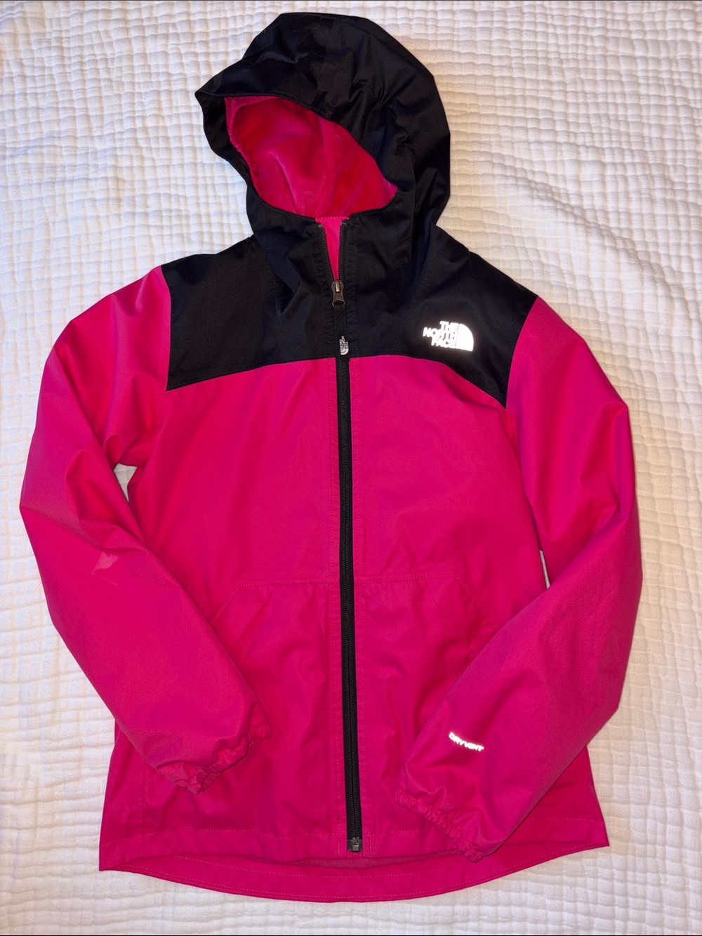 The North Face Kids' Pink and Black Hooded Rain Jacket/plush lined